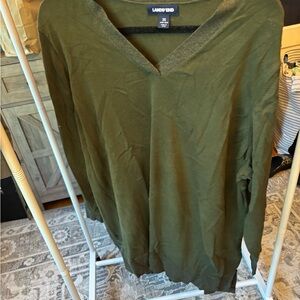 Lands' End Women's Olive V-Neck Sweatshirt
